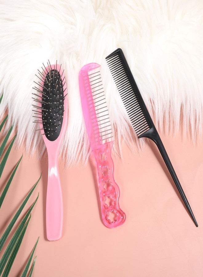Exircy 3 Pcs Wig Brush Set Bristle Wig Brushes Stainless Steel Wire Detangling Brush Pointed Tail Comb for Synthetic Portable Hair Wigs for 18 Inch Dolls and Care Accessories Extensions (Pink, Black) - Image 4